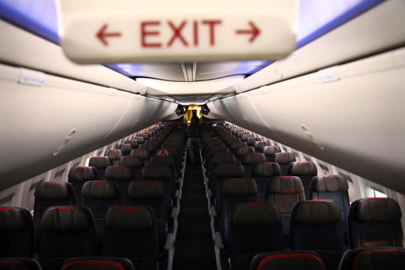 Rows of empty seats of an American Airline flight are seen, as coronavirus disease (COVID-19) disruption continues across the global industry, during a flight between Washington D.C. and Miami, in Washington, U.S.