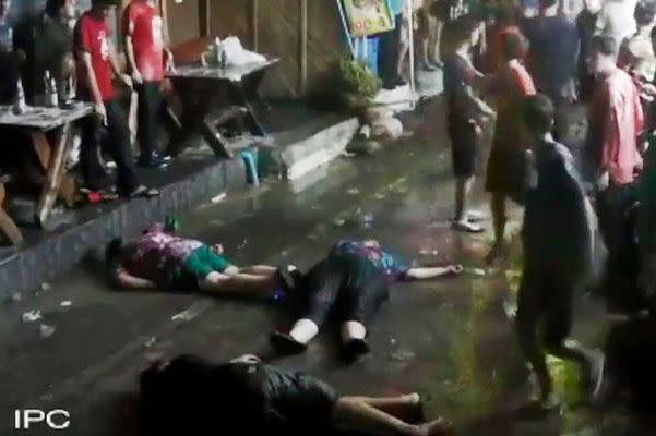 A senior British couple and their adult son were knocked out unconscious during a violent Thai attack.