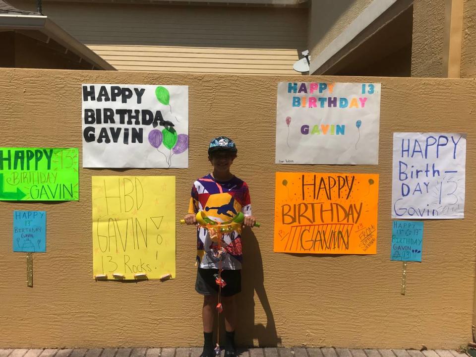Gavin Torre had a surprise quarantine parade to celebrate his 13th birthday at his home in Jupiter on Thursday, March 26, during the COVID-19 pandemic.