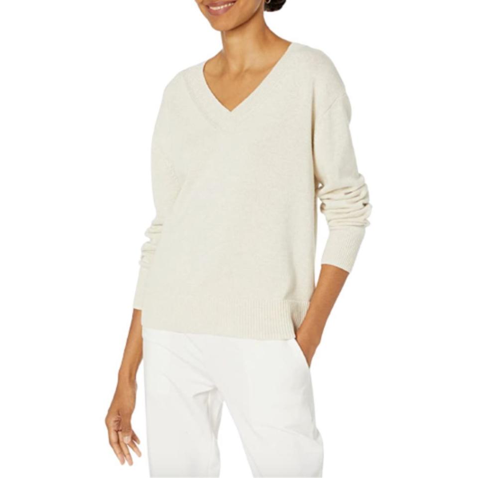 4) Relaxed-Fit Long-Sleeve V-Neck Sweater