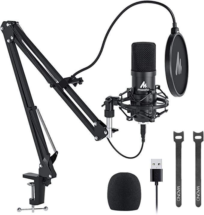 Maono USB Microphone and attachments - best microphones for streaming