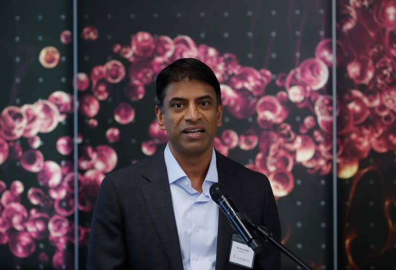 CEO Narasimhan of Novartis makes a speech during opening ceremony of new factory in Stein