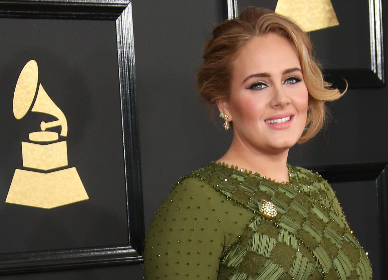 LOS ANGELES, CA - FEBRUARY 12: Singer Adele arrives at The 59th GRAMMY Awards at Staples Center on February 12, 2017 in Los Angeles, California. (Photo by Dan MacMedan/WireImage)