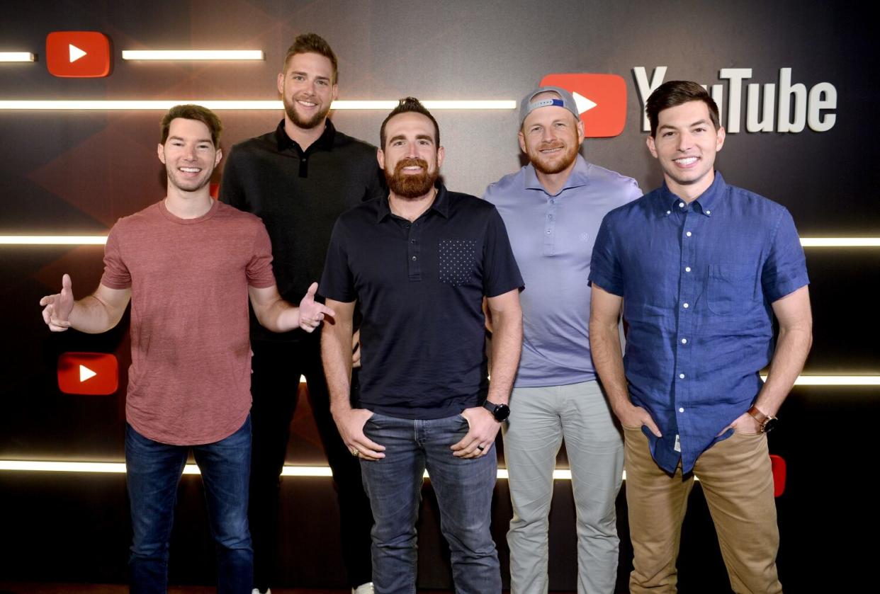 YouTube Creators Dude Perfect at YouTube Brandcast 2019 at Radio City Music Hall in New York City.