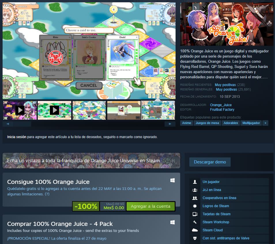 Los usuarios de Steam pueden conseguir gratis el juego 100% Orange Juice