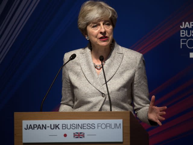 Prime Minister Theresa May speaks during the business forum in Tokyo (Carl Court/PA Wire)