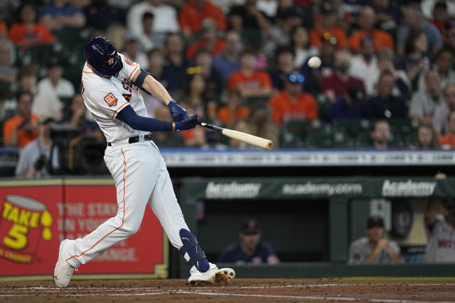 Houston Astros' Trey Mancini, right, and Yuli Gurriel wait to field ground  balls during batting practice before a baseball game against the Boston Red  Sox Tuesday, Aug. 2, 2022, in Houston. Mancini