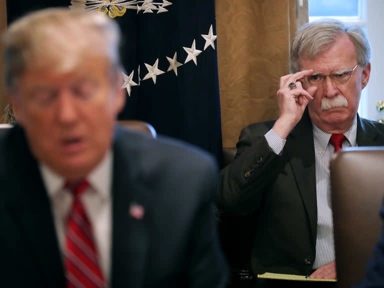 Donald Trump likes to goad his national security adviser John Bolton about his lust for military action, according to officials who have spoken out on their relationship.As Iran claims to have captured spies working for the US and accuses Mr Bolton of trying to start “war of the century”, new details have emerged of the president’s fondness for baiting his adviser in the company of top officials – including foreign dignitaries.During a White House Situation Room meeting last year, Mr Trump reportedly said to his hawkish national security chief: “Ok, John, let me guess, you want to nuke them all?”According to the report by the Axios website, Mr Trump turned to Mr Bolton in an Oval Office meeting with Irish prime minister Leo Varadkar and said: “John, is Ireland one of those countries you want to invade?”Quoting unnamed senior administration officials, the account claimed the president recently joked that “John has never seen a war he doesn’t like”, repeating sentiments made in public. “If it was up to him he’d take on the whole world at one time, okay?” Mr Trump recently told NBC’s Meet the Press.Yet the president is said to get “quite touchy” if critics of Mr Bolton complain the national security adviser could pull the US into unnecessary conflict against Mr Trump’s will. “He doesn't want anyone to believe he’s anybody’s pawn.”Sources said Mr Trump likes to keep Mr Bolton on his team because his aggressive reputation gives the president the opportunity to play “good cop” to his adviser’s “bad cop” routine.“He thinks that Bolton’s bellicosity and eagerness to kill people is a bargaining chip when he’s sitting down with foreign leaders,” said one official. “Bolton can be the bad cop and Trump can be the good cop. Trump believes this to his core.”On Sunday Iranian foreign minister Javad Zarif tweeted about the White House hawk as Tehran’s dispute with both the UK and US threatened to escalate over the seizure of a British oil tanker.“Make no mistake. Having failed to lure Donald Trump into a War of the Century, and fearing collapse of his B Team, John Bolton is turning his venom against the UK in hopes of dragging it into a quagmire.”> Make no mistake: > > Having failed to lure @realDonaldTrump into War of the Century, and fearing collapse of his B_Team, @AmbJohnBolton is turning his venom against the UK in hopes of dragging it into a quagmire. > > Only prudence and foresight can thwart such ploys.> > — Javad Zarif (@JZarif) > > July 21, 2019On Monday Iran announced it had arrested 17 people allegedly recruited by the CIA to spy on the country’s nuclear and military sites.Intelligence chiefs said some of the group have already been sentenced to death following arrests made over the past few months. Iranian media published pictures purportedly showing intelligence “officers” working for the US.“The identified spies were employed in sensitive and vital private sector centres in the economic, nuclear, infrastructure, military and cyber areas ... where they collected classified information,” read a ministry of intelligence statement.The US has yet to respond to the claims.