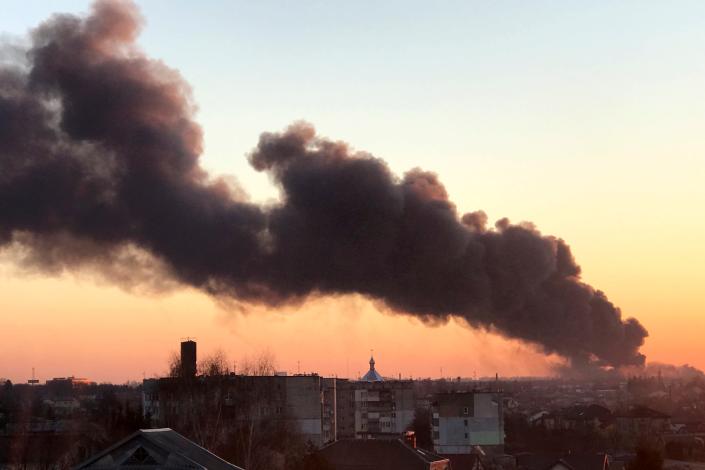 A missile explosion in Lviv, western Ukraine, earlier this month (AP)