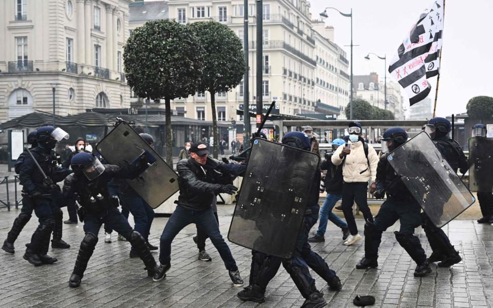 Protestors clash with French riot police in Rennes - DAMIEN MEYER/AFP via Getty Images