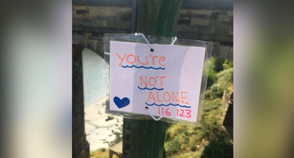 Paige Hunter, 18, wrote over 40 heartfelt notes and tied them on the Wearmouth Bridge. Source: Facebook/Northumbria Police