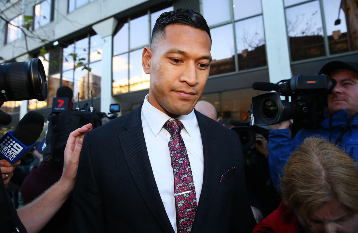 SYDNEY, AUSTRALIA - JUNE 28: Israel Folau departs his conciliation meeting with Rugby Australia at Fair Work Commission on June 28, 2019 in Sydney, Australia. (Photo by Don Arnold/Getty Images)