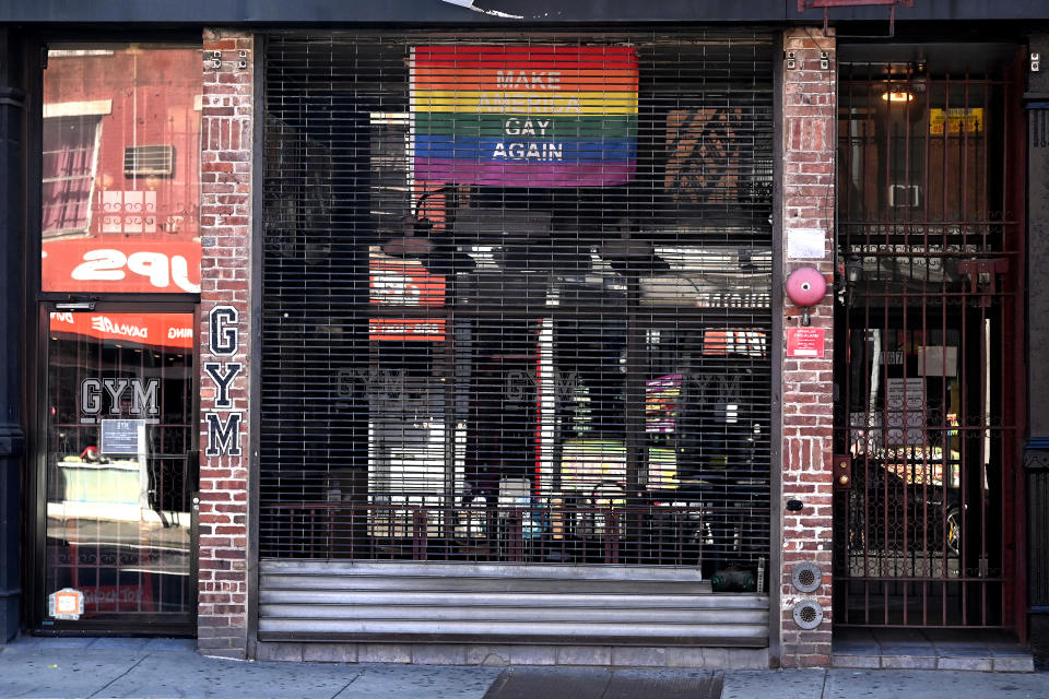 Gym Sports Bar in New York City has remained closed during the pandemic, and is now one of many LGBTQ nightspots across the country fighting for life and raising rent money on GoFundMe.  (Photo by Jamie McCarthy/Getty Images)