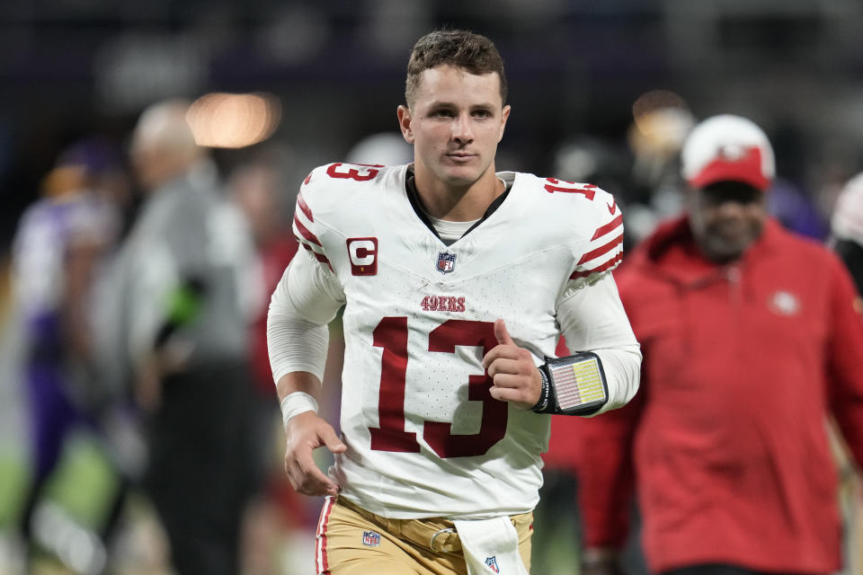 Brock Purdy has cleared concussion protocol and is cleared to start on Sunday against the Cincinnati Bengals. (AP Photo/Abbie Parr)