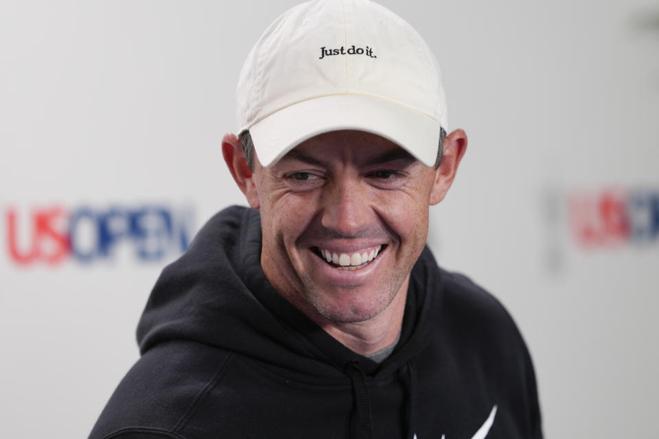 Rory McIlroy, of Northern Ireland, speaks during a news conference at the U.S. Open golf tournament Tuesday, June 11, 2024, in Pinehurst, N.C. (AP Photo/Matt York)