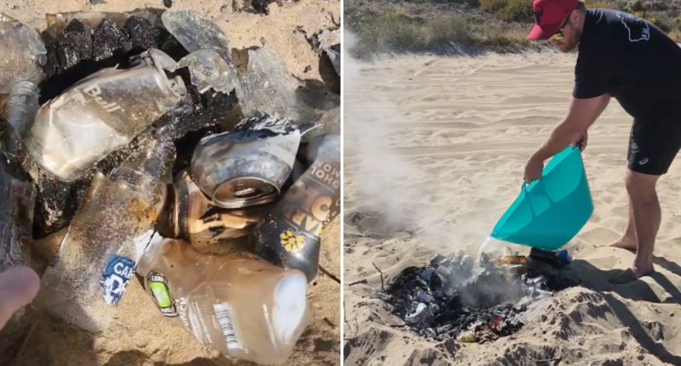 Screenshots of the piles of rubbish left on the WA beach. 