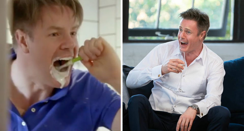 MAFS’ Troy Delmege brushing his teeth / Troy at the MAFS Grand Reunion in 2021.