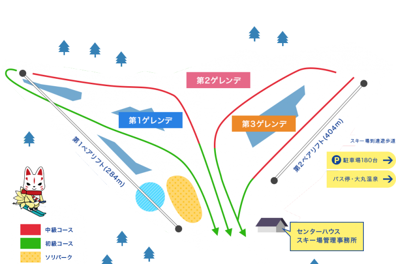 那須滑雪場的園區地圖，日本高中師生是在第二滑雪場遭遇雪崩。