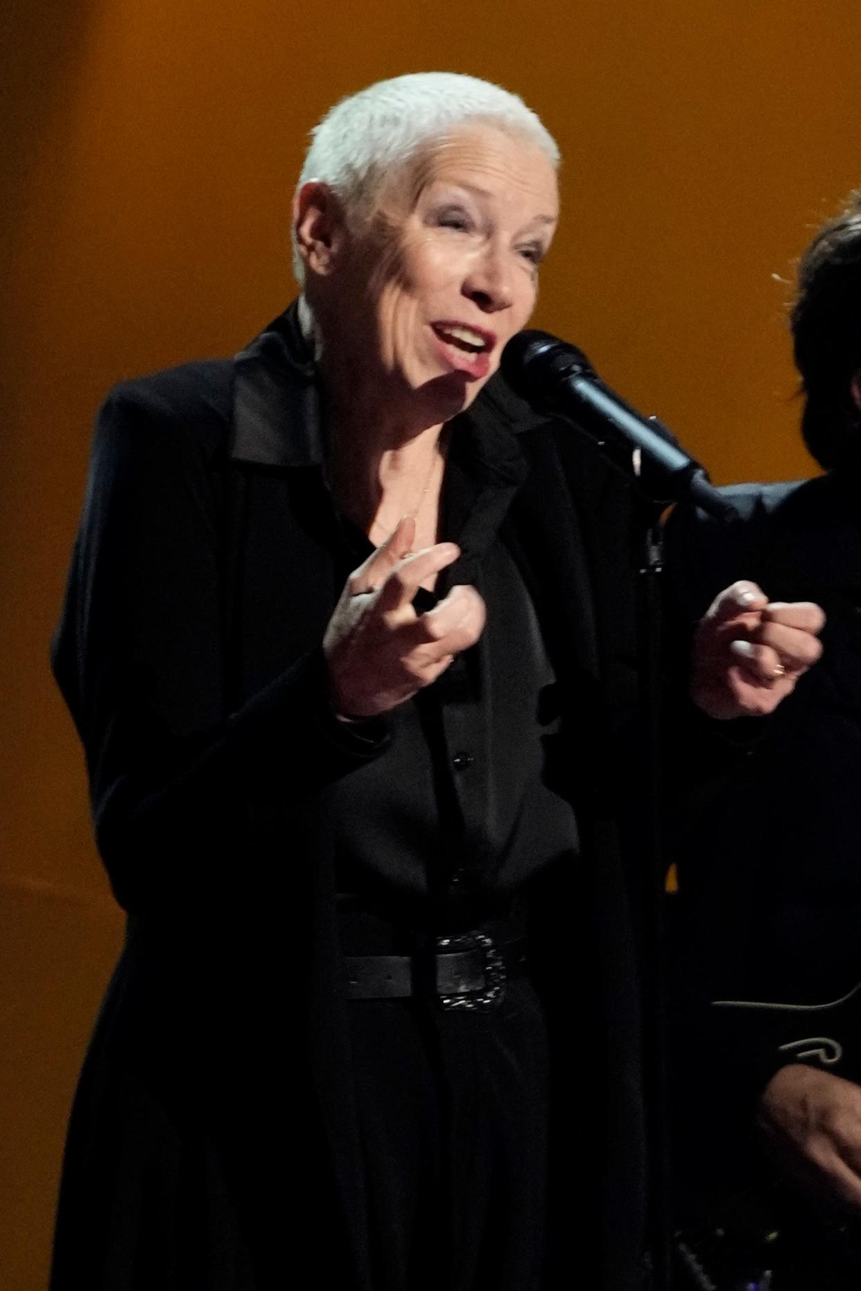 Annie Lennox performs during the Sinead O'Connor In Memoriam segment during the Grammys on Sunday.