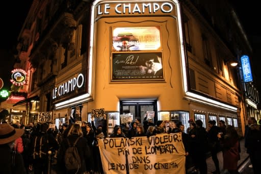 Protesters on Tuesday blocked the entrance to a cinema in Paris showing Polanski's new film, "An Officer and a Spy"