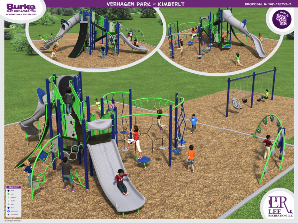 Kimberly's Verhagen Park will get an upgrade in summer 2024. The new playground will include an obstacle course with a ninja climbing ramp and a kid-powered electronic game.