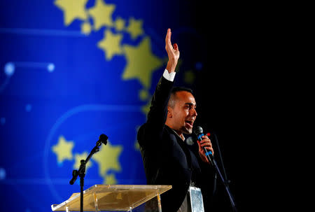 FILE PHOTO: Italian Deputy PM Luigi Di Maio speaks at the 5-Star Movement party's open-air rally at Circo Massimo in Rome, Italy, October 20, 2018. REUTERS/Max Rossi//File Photo