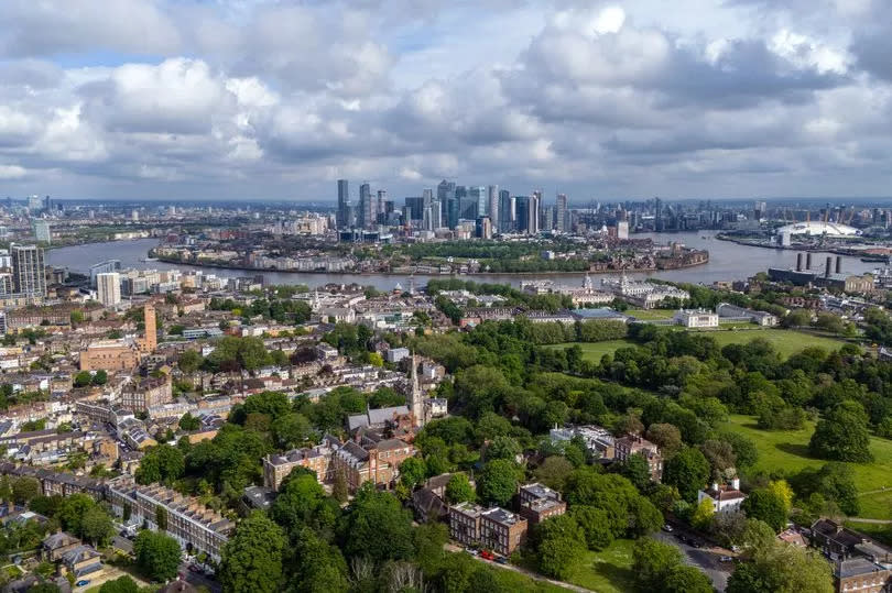 An aerial view of Tower Hamlets, which includes the financial district of Canary Wharf