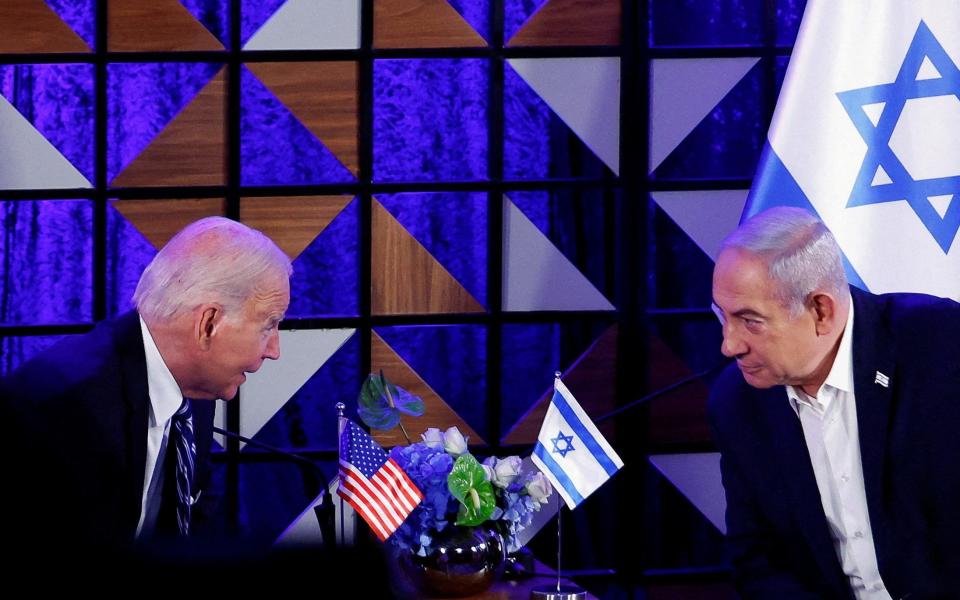 Joe Biden meets Benjamin Netanyahu in Tel Aviv last Octobe