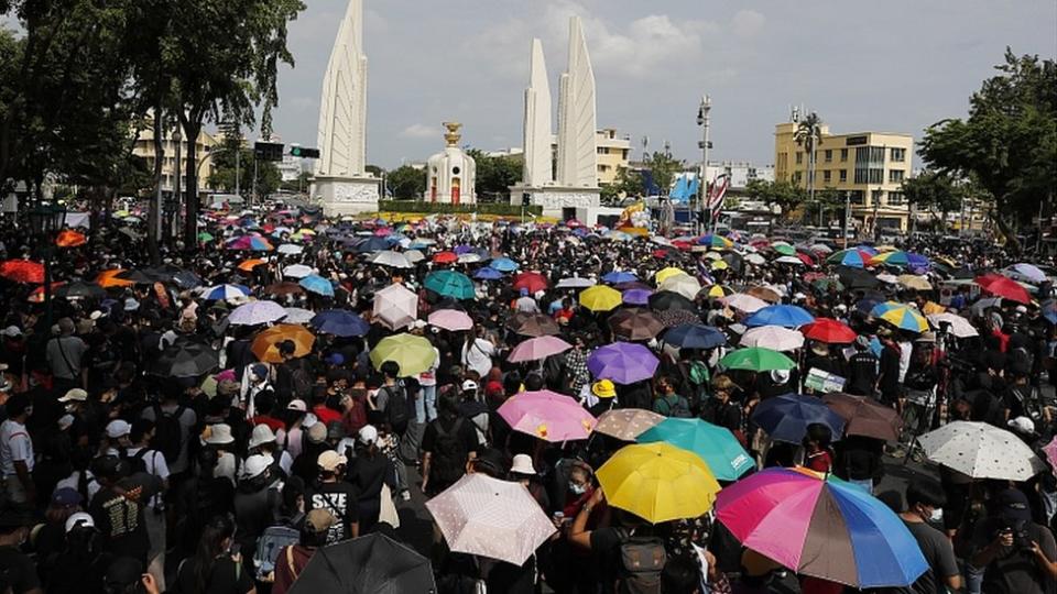 Manifestantes en Tailandia, 16 de agosto de 2020