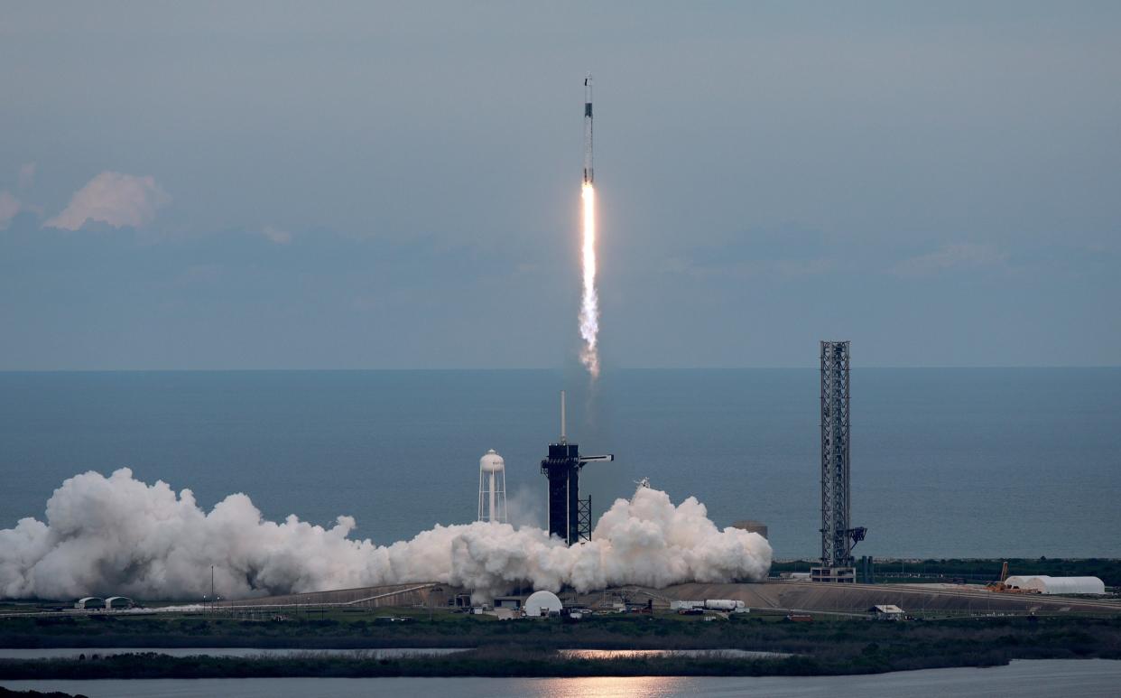 The SpaceX Falcon 9 rocket with the Crew Dragon spacecraft lifts off from the Kennedy Space Center on May 21, 2023 in Cape Canaveral, Florida en route to the International Space Station