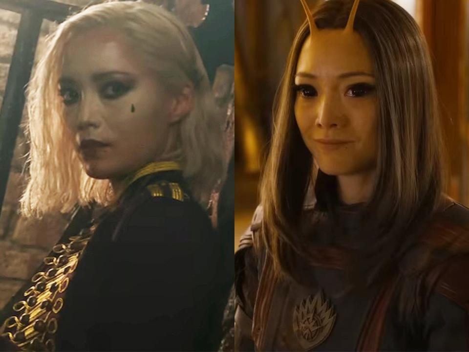 On the left: Pom Klementieff in "Mission: Impossible — Dead Reckoning Part One." On the right: Klementieff in "Guardians of the Galaxy Vol. 3."