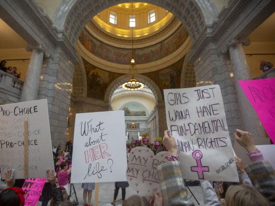 ‘Stop the Bans’ events in Utah were some of more than 400 demonstrations organised nationwide (Getty)