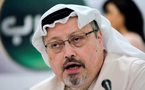 Saudi journalist Jamal Khashoggi speaks during a news conference in Manama, Bahrain.  - Credit: &nbsp;Hasan Jamali/AP