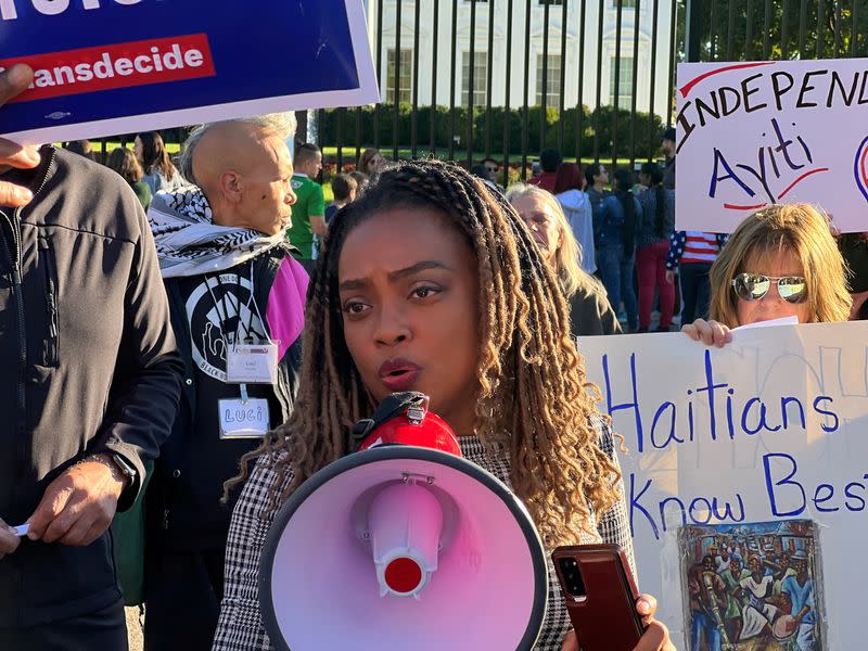 Rally outside the White House asking the Biden administration to stop supporting Haiti's Prime Minister Ariel Henry, in Washington