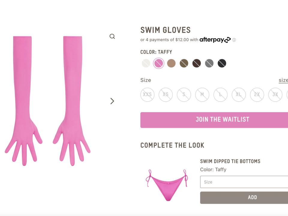 Swim gloves in the new SKIMS Swim collection cost $48.