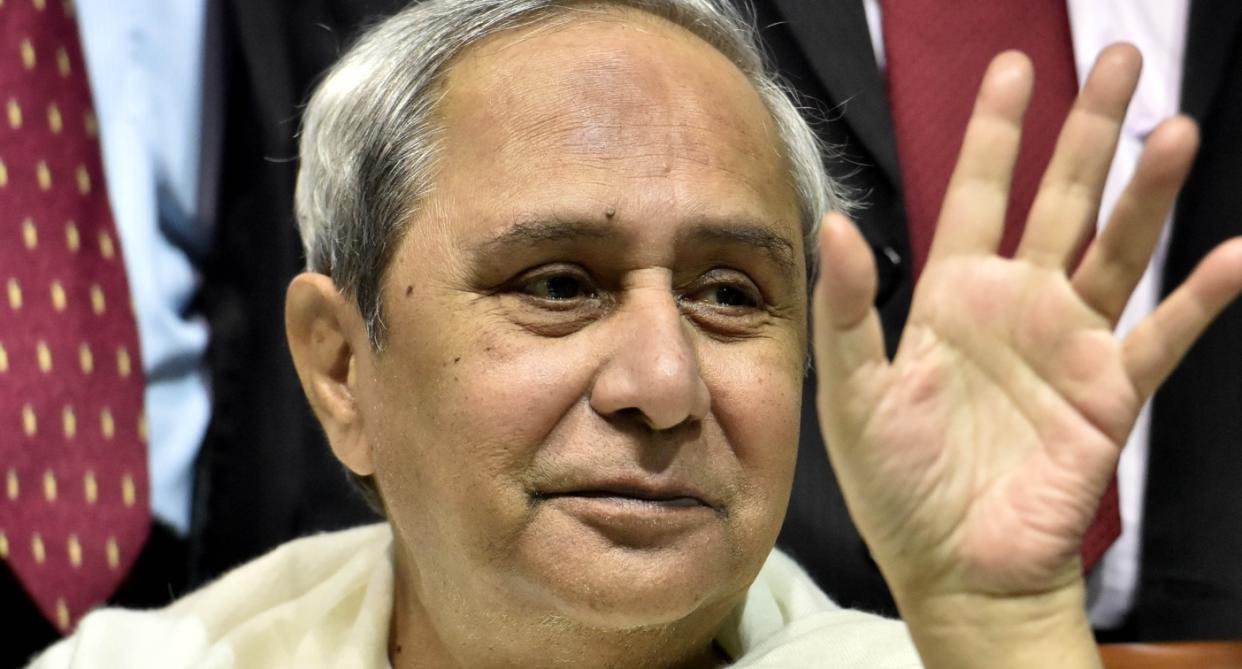 Biju Janata Dal president and Odisha Chief Minister Naveen Patnaik during the sit-in protest to demand an increase in the minimum support price (MSP) for paddy, at Talkatora Stadium, on January 8, 2019 in New Delhi. Photo: Sonu Mehta/Hindustan Times via Getty Images