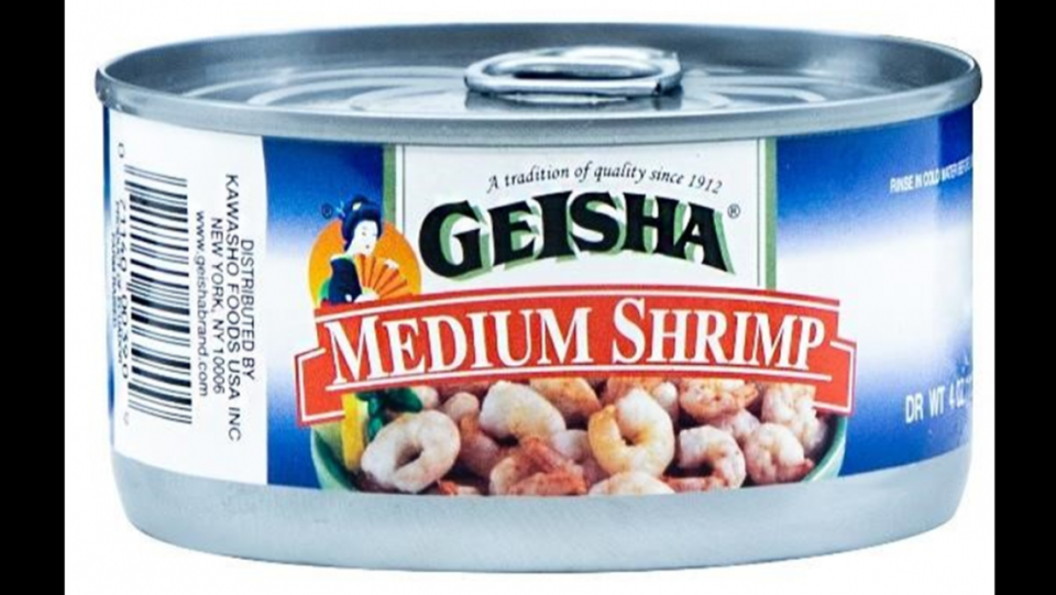 A 4-ounce can of Geisha Medium Shrimp