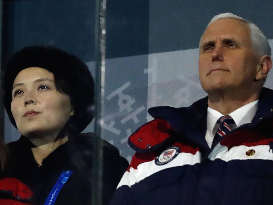 Mike Pence, the US Vice President and Kim Jong-un's sister, Kim Yo-jong, at the opening ceremony of the Pyeongchang 2018 Winter Olympic Games: AFP/Getty