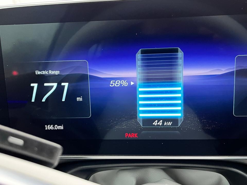 Charging status in the Mercedes EQE electric vehicle's instrument cluster.