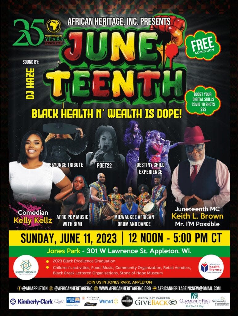 Appleton's 13th annual Juneteenth celebration will be held from noon to 5 p.m. June 11.