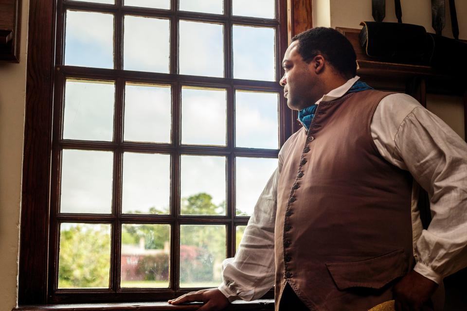 Stephen Seals gives voice to James Armistead Lafayette in the historic area of Colonial Williamsburg, the world's largest American history museum.