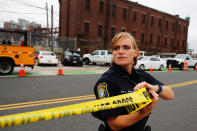 <p>A NJ police officers secure the area near the scene as multiple people were injured after a NJ Transit train crashed in to the platform at Hoboken Terminal September 29, 2016 in Hoboken, New Jersey.(Eduardo Munoz Alvarez/Getty Images) </p>