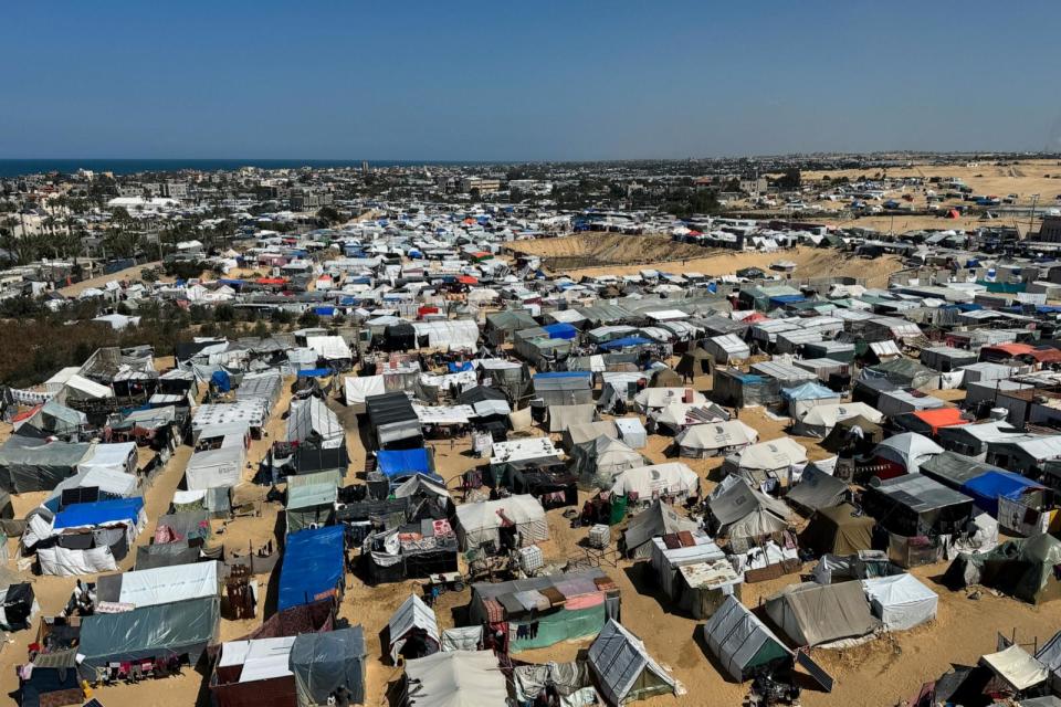 PHOTO: Displaced Palestinians, who fled their houses due to Israeli strikes, shelter in a tent camp, amid the ongoing conflict between Israel and the Palestinian Islamist group Hamas, in Rafah, in the southern Gaza Strip Mar. 11, 2024. (Bassam Masoud/Reuters)