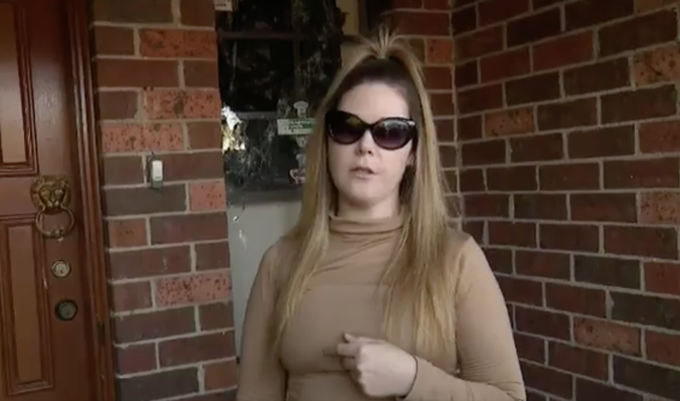 Stacey Taylor spoke to reporters outside her home on Thursday.  Source: Nine News 