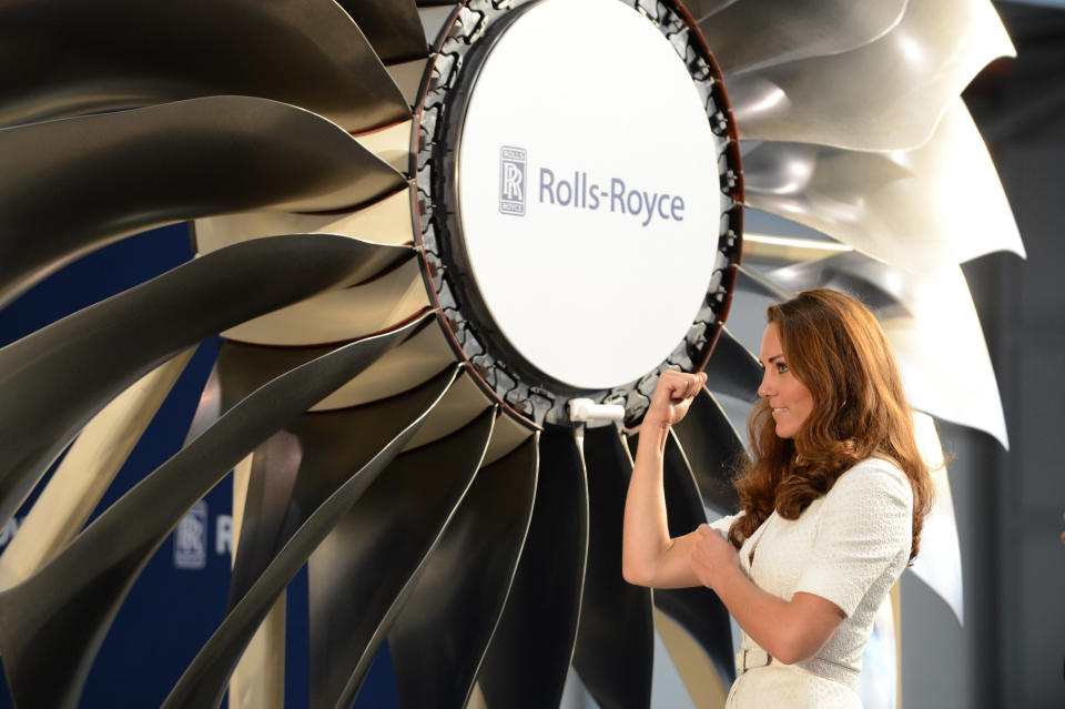 Catherine, the Duchess of Cambridge, reacts after officiating a launch event at the Rolls Royce plant in Singapore. Photo: Roslan Rahman/AFP/GettyImages