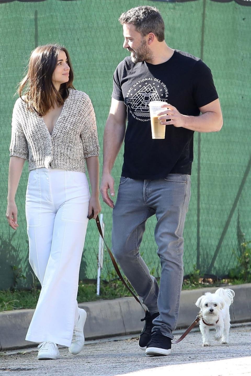 <p>Ben Affleck and Ana de Armas enjoy a walk with her dog in Los Angeles on Saturday.</p>