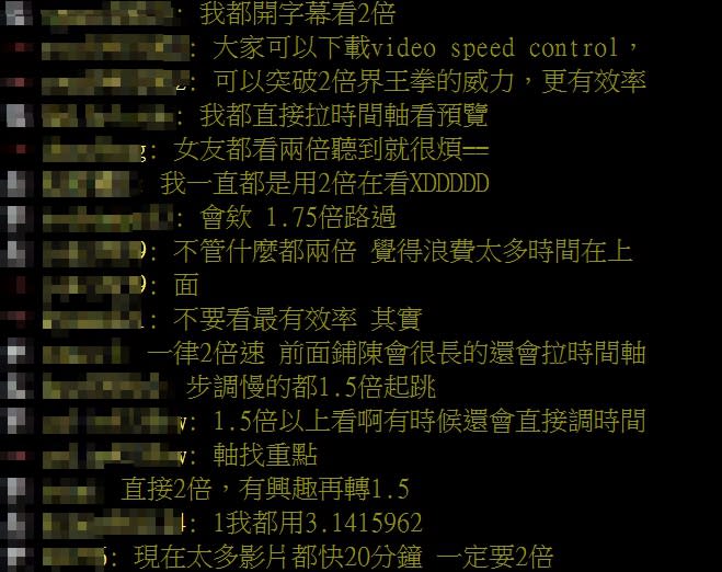 不少網友也都會調倍速觀看。（圖／PTT）