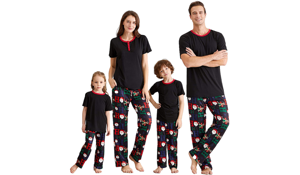Family in short-sleeve holiday pajamas