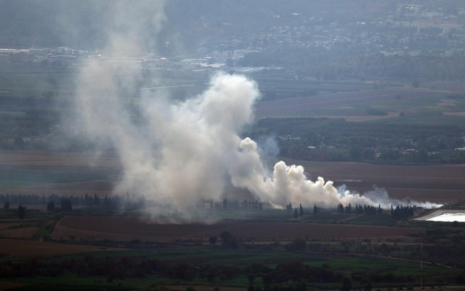 Smoke from projectiles fired from south Lebanon on northern Israel