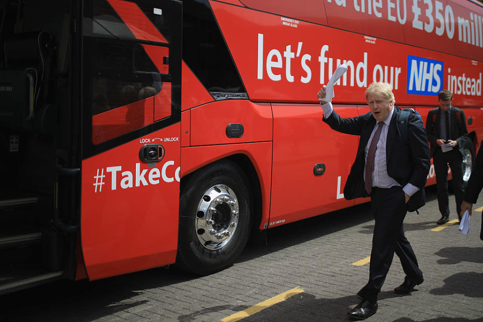 Boris Johnson and the Vote Leave campaign are touring the UK in their Brexit Battle Bus. The campaign is hoping to persuade voters to back leaving the European Union in the Referendum on the 23rd June 2016. Source: Getty